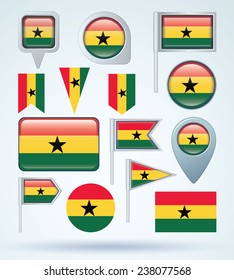  Flag set of Ghana, vector illustration
