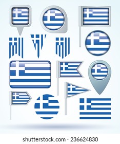 Flag set of greece, vector illustration
