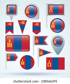 Flag set of Mongolia, vector illustration