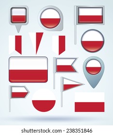 Flag set of Poland, vector illustration