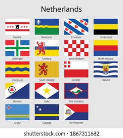 Flag set for the provinces of Netherlands, All Dutch regions flag collection