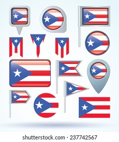 Flag set of Puerto rico, vector illustration