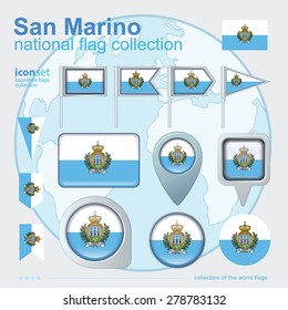 Flag set of San Marino, vector illustration, icon collection