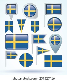 Flag set of  Sweden, vector illustration