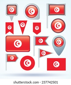 Flag set of Tunisia, vector illustration