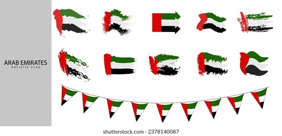 Bandera de los Emiratos Árabes Unidos. Colección de marcas. Diseño gráfico de trazo pinchado.