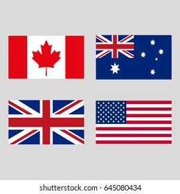 Flag set: United states of America , United Kingdom , Canada and Australia