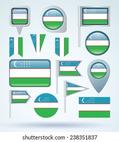 Flag set of Uzbekistan, vector illustration