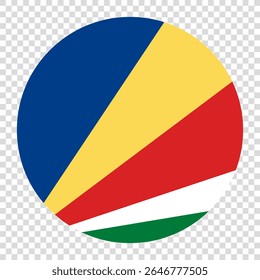 Bandeira das Seicheles. Seychelles círculo bandeira ícone logotipo ícone computador vetor ilustração design. Fundo do tabuleiro de xadrez.