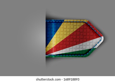 Flag of Seychelles in the form of a glossy textured label or bookmark. Vector illustration.