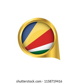 Flag of Seychelles, location map pin, pointer flag Seychelles, button gold, Icon country . Vector Illustration EPS10.