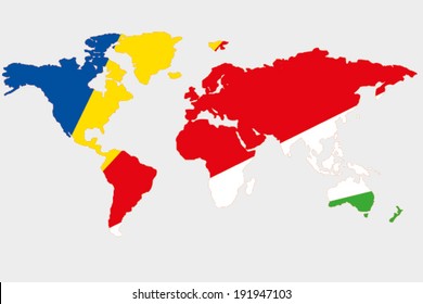 The flag of Seychelles in the outline of the world