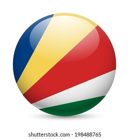 Flag of Seychelles as round glossy icon. Button with flag colors