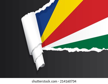 Flag of Seychelles under ripped paper vector illustration.