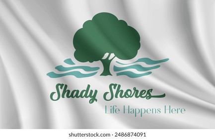 Flagge von Shady Shores, Texas, USA. Realistisch schwenkende Flagge von Shady Shores Vektorgrafik Hintergrund.