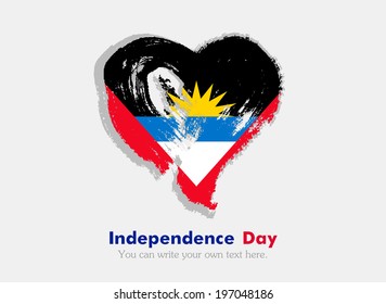 Flag in the shape of heart in grungy style. Heart drawn with a brush. Independence Day. Flag of Antigua and Barbuda