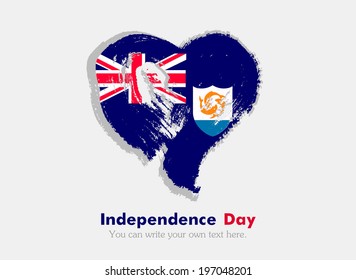 Flag in the shape of heart in grungy style. Heart drawn with a brush. Independence Day. Anguilla flag