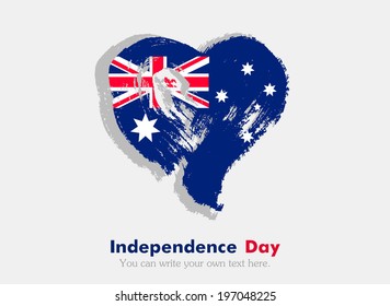 Flag in the shape of heart in grungy style. Heart drawn with a brush. Independence Day. Australian flag