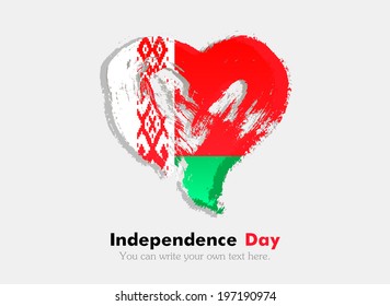 Flag in the shape of heart in grungy style. Heart drawn with a brush. Independence Day. Flag of Belarus