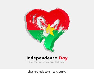 Flag in the shape of heart in grungy style. Independence Day.  Flag of Burkina Faso