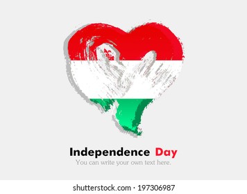 Flag in the shape of heart in grungy style. Independence Day. Flag of Hungary