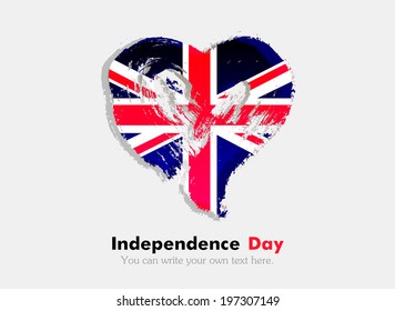 Flag in the shape of heart in grungy style. Independence Day. UK flag