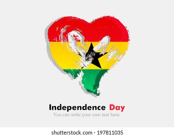 Flag in the shape of heart in grungy style. Independence Day. Flag of Ghana