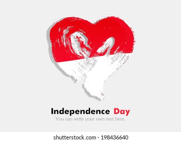 Flag in the shape of heart in grungy style. Independence Day. Heart drawn with a brush. Heart drawn by hand. Grungy heart. Flag of Indonesia