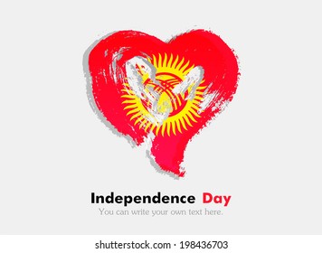 Flag in the shape of heart in grungy style. Independence Day. Heart drawn with a brush. Heart drawn by hand. Grungy heart. Flag of Kyrgyzstan