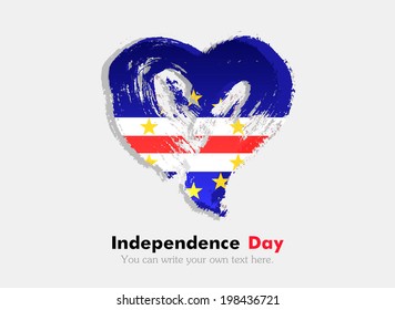 Flag in the shape of heart in grungy style. Independence Day. Heart drawn with a brush. Heart drawn by hand. Grungy heart. Flag of Cape Verde