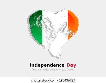 Flag in the shape of heart in grungy style. Independence Day. Heart drawn with a brush. Heart drawn by hand. Grungy heart. Flag of Ireland