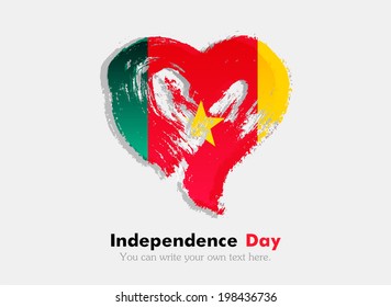 Flag in the shape of heart in grungy style. Independence Day. Heart drawn with a brush. Heart drawn by hand. Grungy heart. Flag of Cameroon