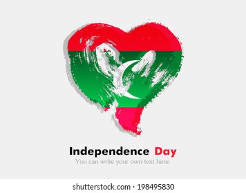 Flag in the shape of heart in grungy style. Independence Day. Heart drawn with a brush. Heart drawn by hand. Grungy heart. Flag of Maldives