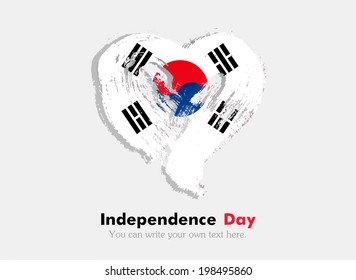 Flag in the shape of heart in grungy style. Independence Day. Heart drawn with a brush. Heart drawn by hand. Grungy heart. Flag of Republic of Korea