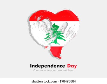 Flag in the shape of heart in grungy style. Independence Day. Heart drawn with a brush. Heart drawn by hand. Grungy heart. Flag of Lebanon