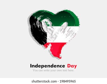 Flag in the shape of heart in grungy style. Independence Day. Heart drawn with a brush. Heart drawn by hand. Grungy heart. Flag of Kuwait