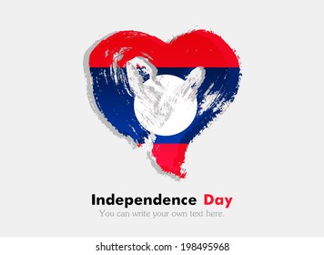 Flag in the shape of heart in grungy style. Independence Day. Heart drawn with a brush. Heart drawn by hand. Grungy heart. Flag of Laos