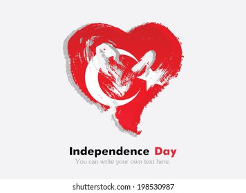 Flag in the shape of heart in grungy style. Independence Day. Heart drawn with a brush. Heart drawn by hand. Grungy heart. Flag of Turkey