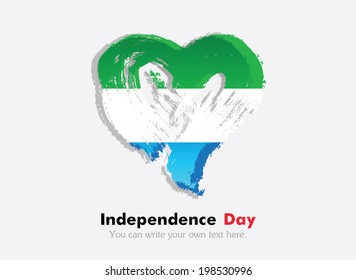 Flag in the shape of heart in grungy style. Independence Day. Heart drawn with a brush. Heart drawn by hand. Grungy heart. Flag of Sierra Leone