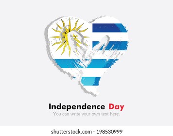 Flag in the shape of heart in grungy style. Independence Day. Heart drawn with a brush. Heart drawn by hand. Grungy heart. Flag of Uruguay
