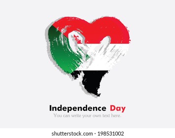 Flag in the shape of heart in grungy style. Independence Day. Heart drawn with a brush. Heart drawn by hand. Grungy heart. Flag of Sudan