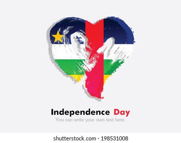 Flag in the shape of heart in grungy style. Independence Day. Heart drawn with a brush. Heart drawn by hand. Grungy heart. Flag of Central African Republic