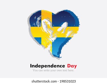 Flag in the shape of heart in grungy style. Independence Day. Heart drawn with a brush. Heart drawn by hand. Grungy heart. Flag of Sweden
