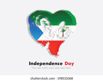 Flag in the shape of heart in grungy style. Independence Day. Heart drawn with a brush. Heart drawn by hand. Grungy heart. Flag of Equatorial Guinea