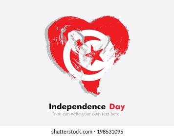 Flag in the shape of heart in grungy style. Independence Day. Heart drawn with a brush. Heart drawn by hand. Grungy heart. Flag of Tunisia