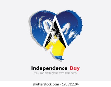 Flag in the shape of heart in grungy style. Independence Day. Heart drawn with a brush. Heart drawn by hand. Grungy heart. Flag of Saint Lucia