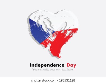 Flag in the shape of heart in grungy style. Independence Day. Heart drawn with a brush. Heart drawn by hand. Grungy heart. Flag of the Czech Republic