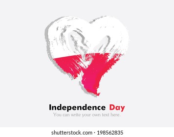 Flag in the shape of heart in grungy style. Independence Day. Heart drawn with a brush. Heart drawn by hand. Grungy heart. Flag of Poland