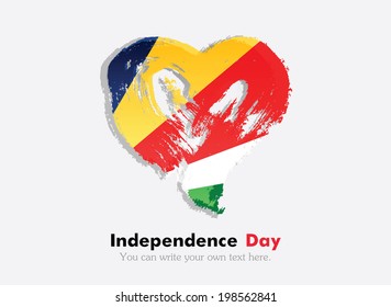 Flag in the shape of heart in grungy style. Independence Day. Heart drawn with a brush. Heart drawn by hand. Grungy heart. Flag of Seychelles