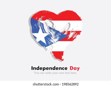 Flag in the shape of heart in grungy style. Independence Day. Heart drawn with a brush. Heart drawn by hand. Grungy heart. 